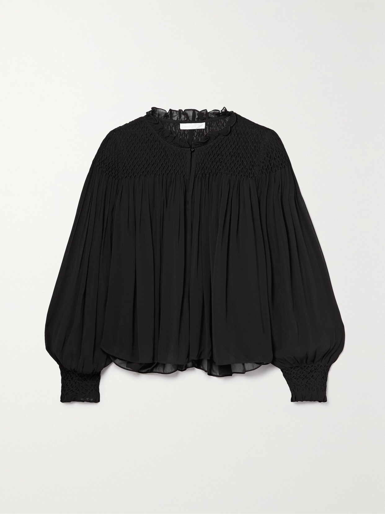 LoveShackFancy - Fernanda Smocked Chiffon Blouse - Black