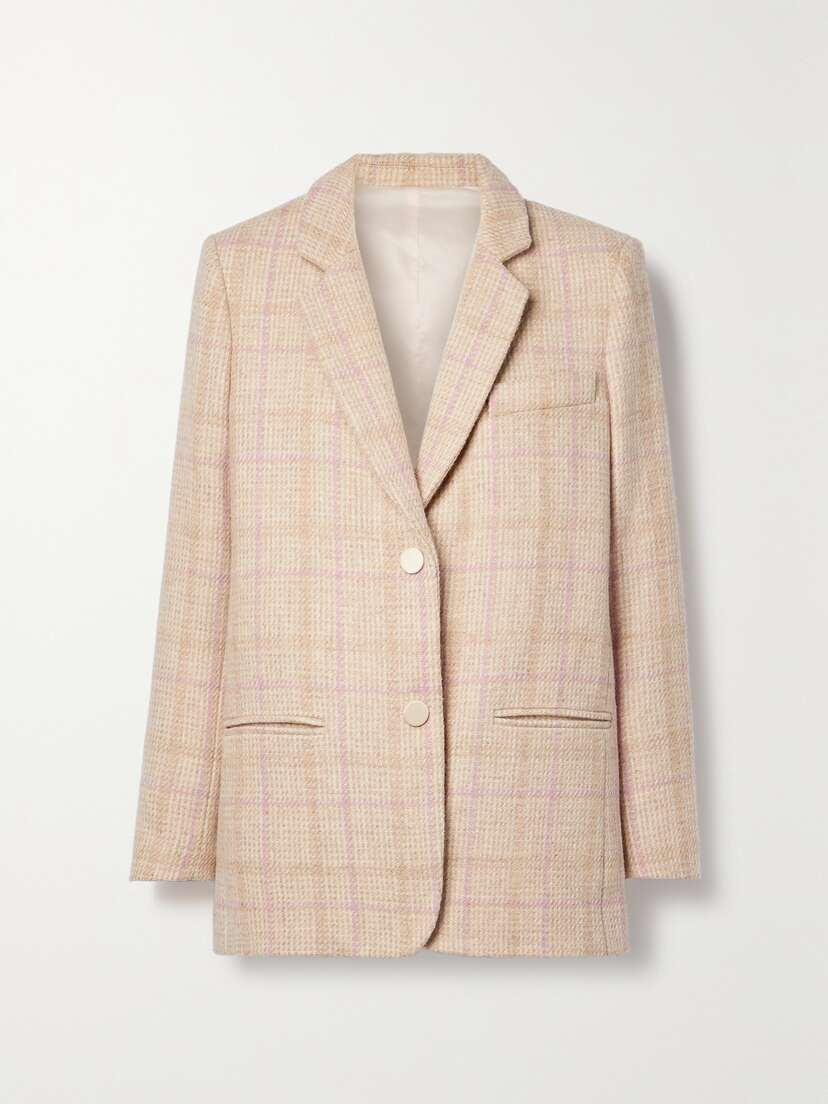 LoveShackFancy Denzel Checked Houndstooth Wool Blazer