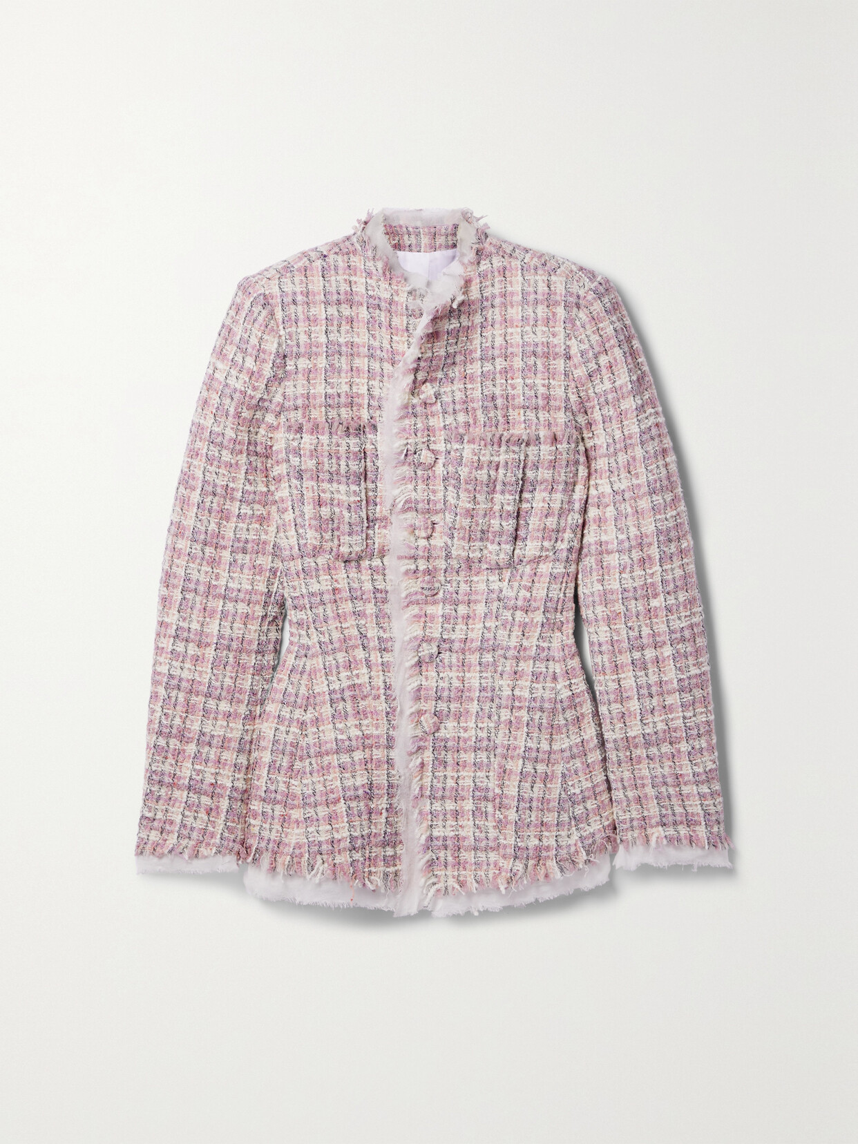 Shop Loveshackfancy Fraser Georgette-trimmed Metallic Wool-blend Tweed Jacket In Pink