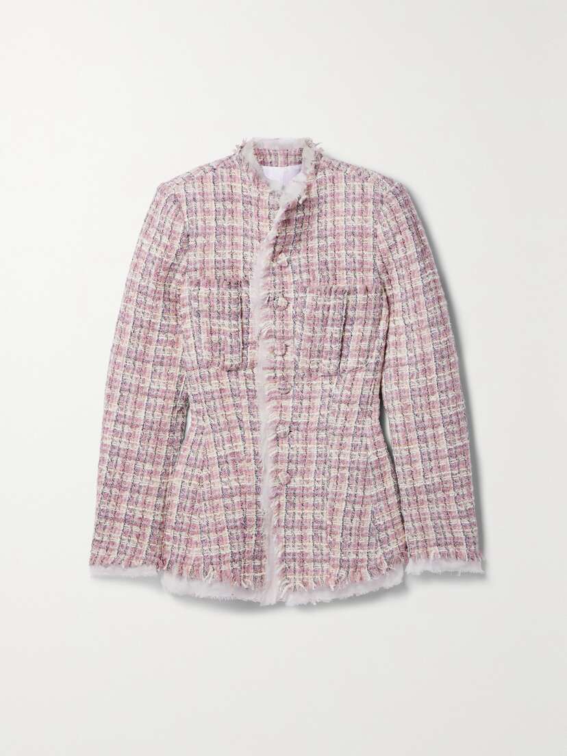 LoveShackFancy Fraser Georgette-trimmed Metallic Wool-blend Tweed Jacket