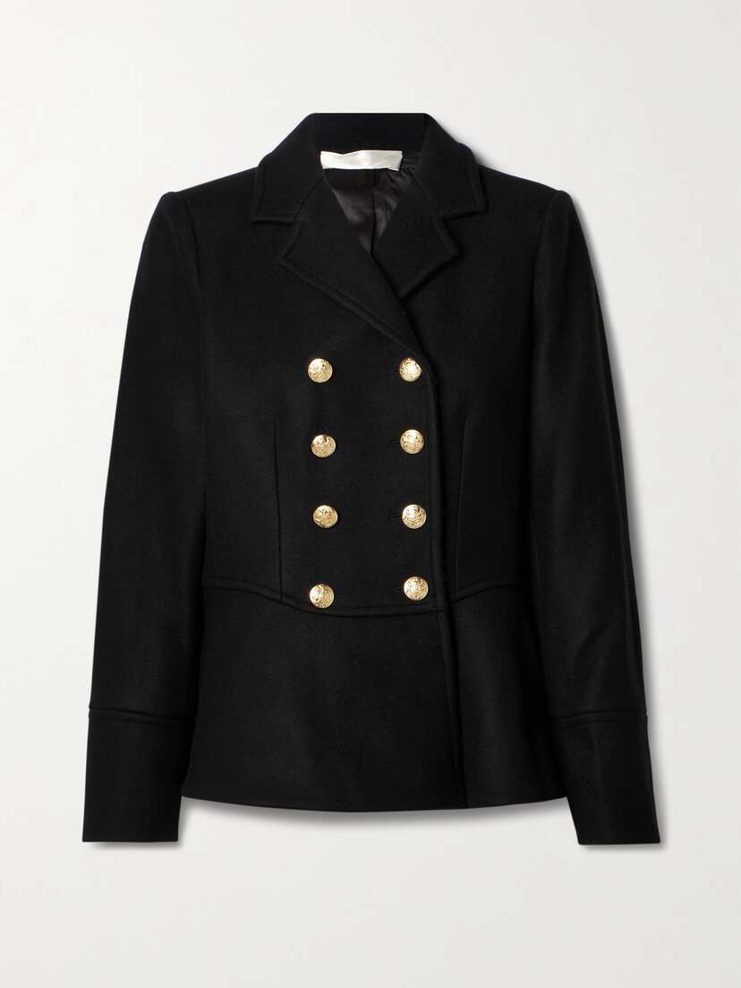 LoveShackFancy Morrow Double-breasted Wool-blend Felt Peplum Jacket