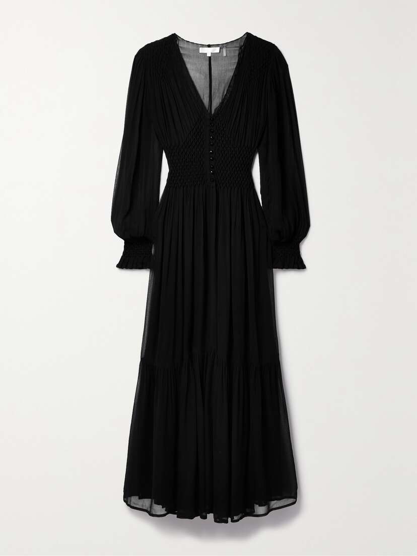 LoveShackFancy Evalina Smocked Chiffon Maxi Dress