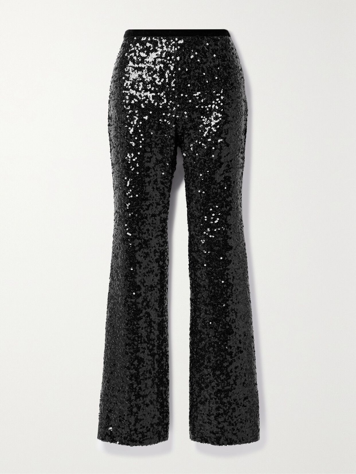 LoveShackFancy Journee Velvet-trimmed Sequined Crepe Straight-leg Pants - Black