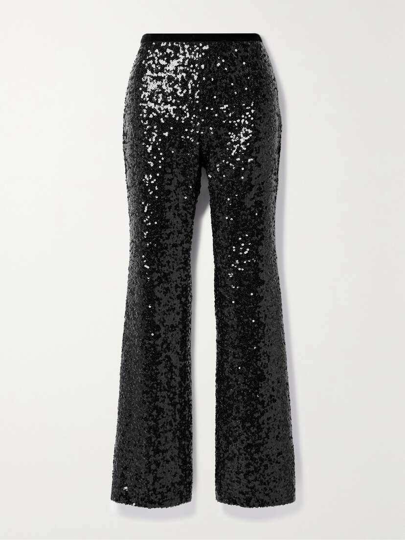 LoveShackFancy Journee Velvet-trimmed Sequined Crepe Straight-leg Pants