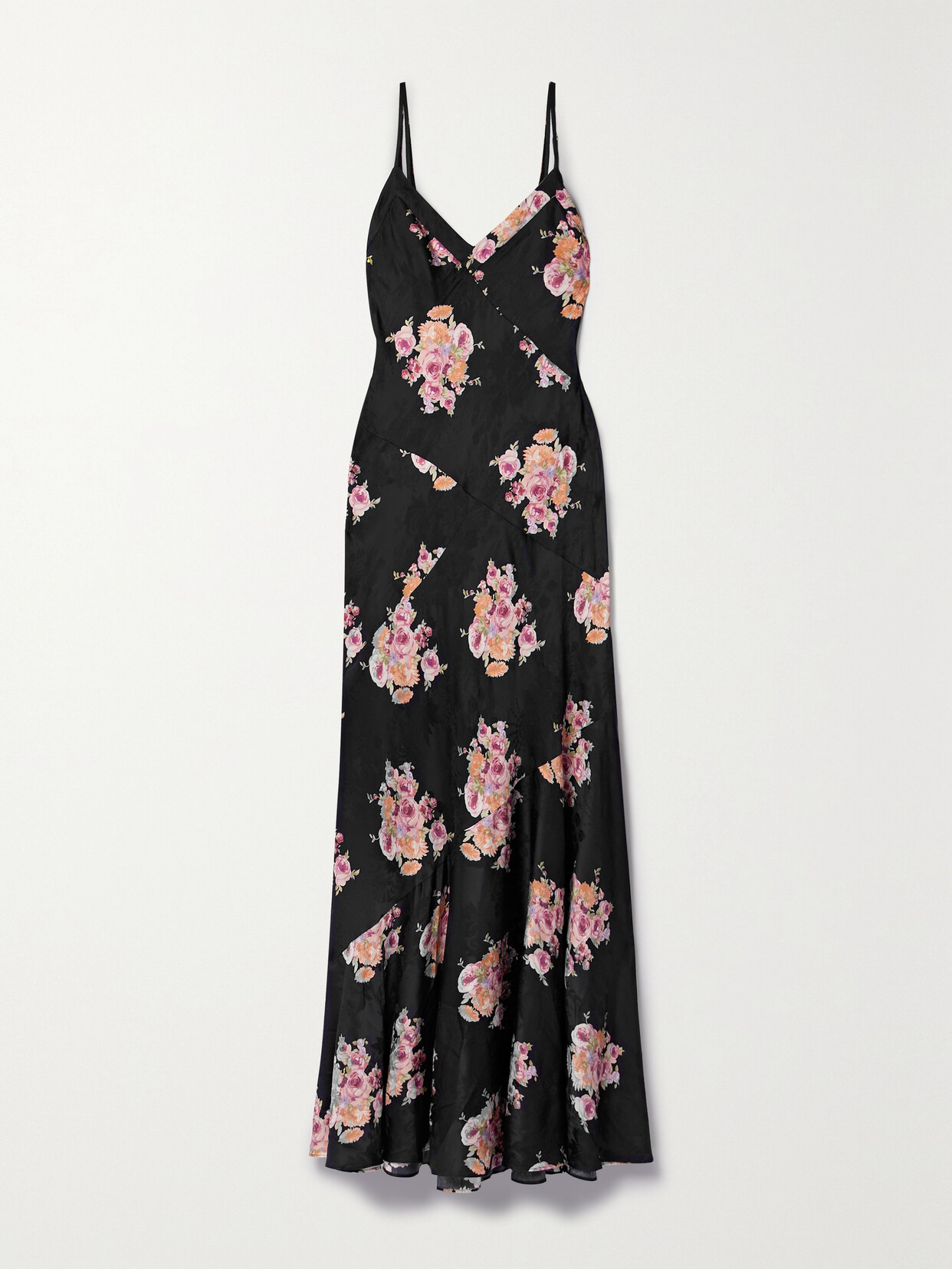 Shop Loveshackfancy Azalea Floral-print Satin-jacquard Maxi Dress In Multi