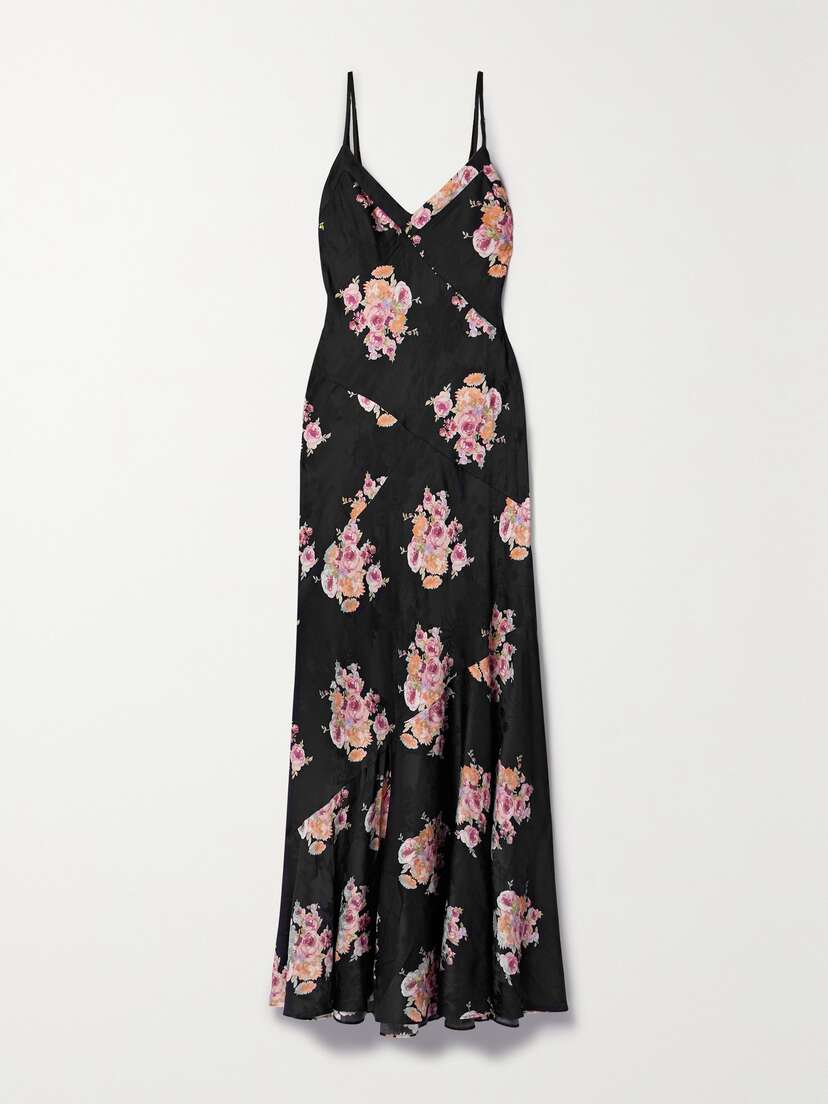 LoveShackFancy Azalea Floral-print Satin-jacquard Maxi Dress - xx small