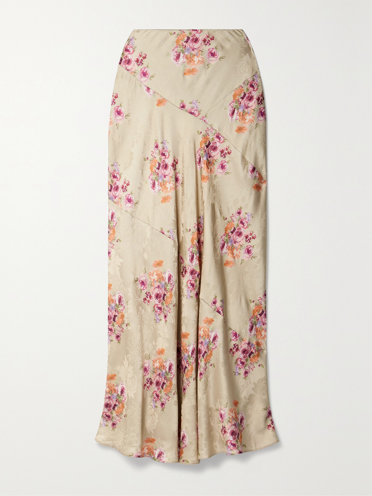LoveShackFancy Booker Floral-print Satin-jacquard Maxi Skirt - Neutrals