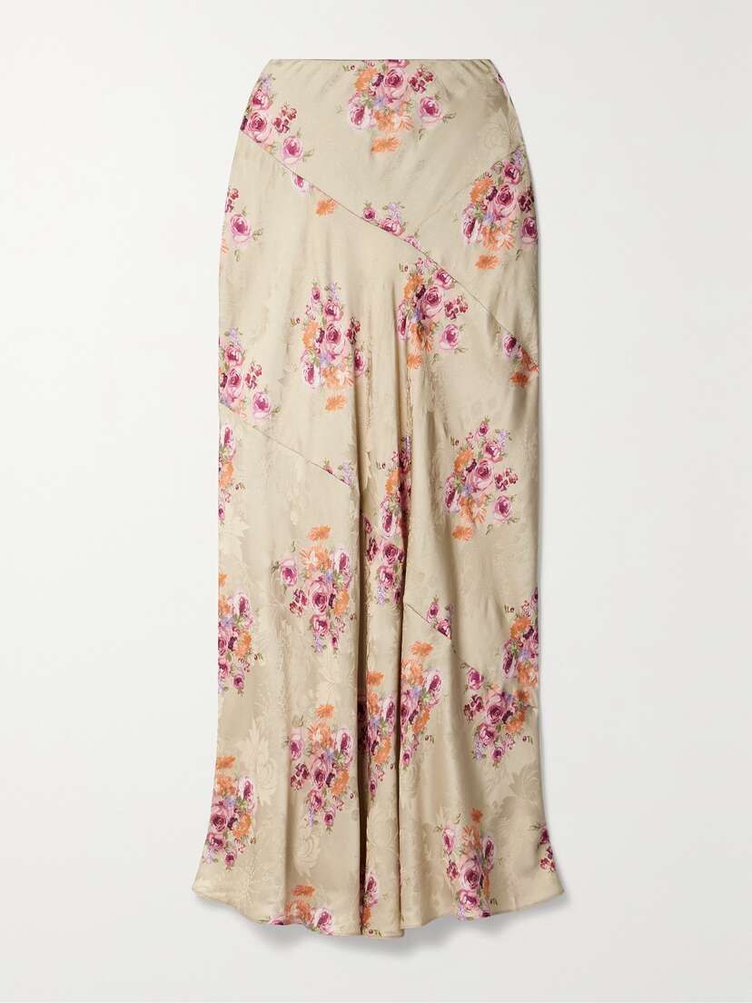LoveShackFancy Booker Floral-print Satin-jacquard Maxi Skirt