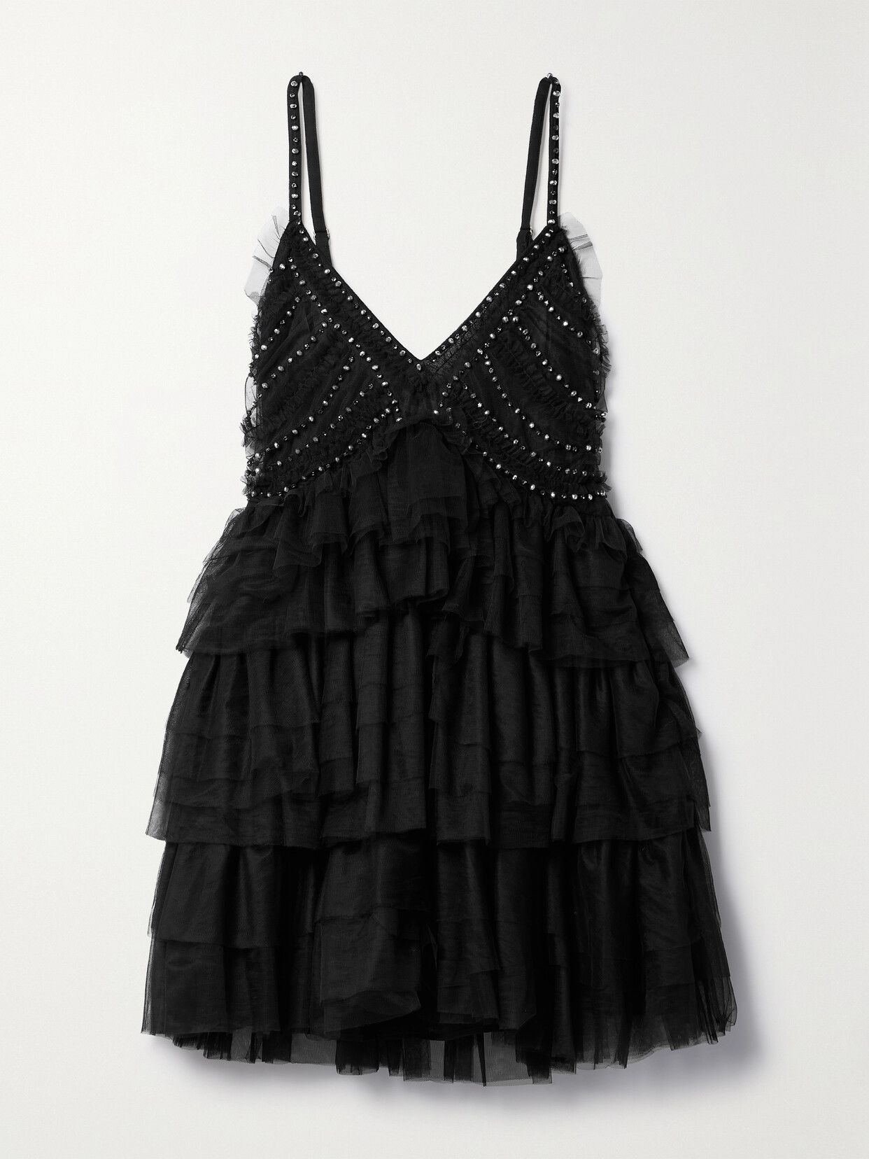 LoveShackFancy - Jude Embellished Ruffled Tulle Mini Dress - Black