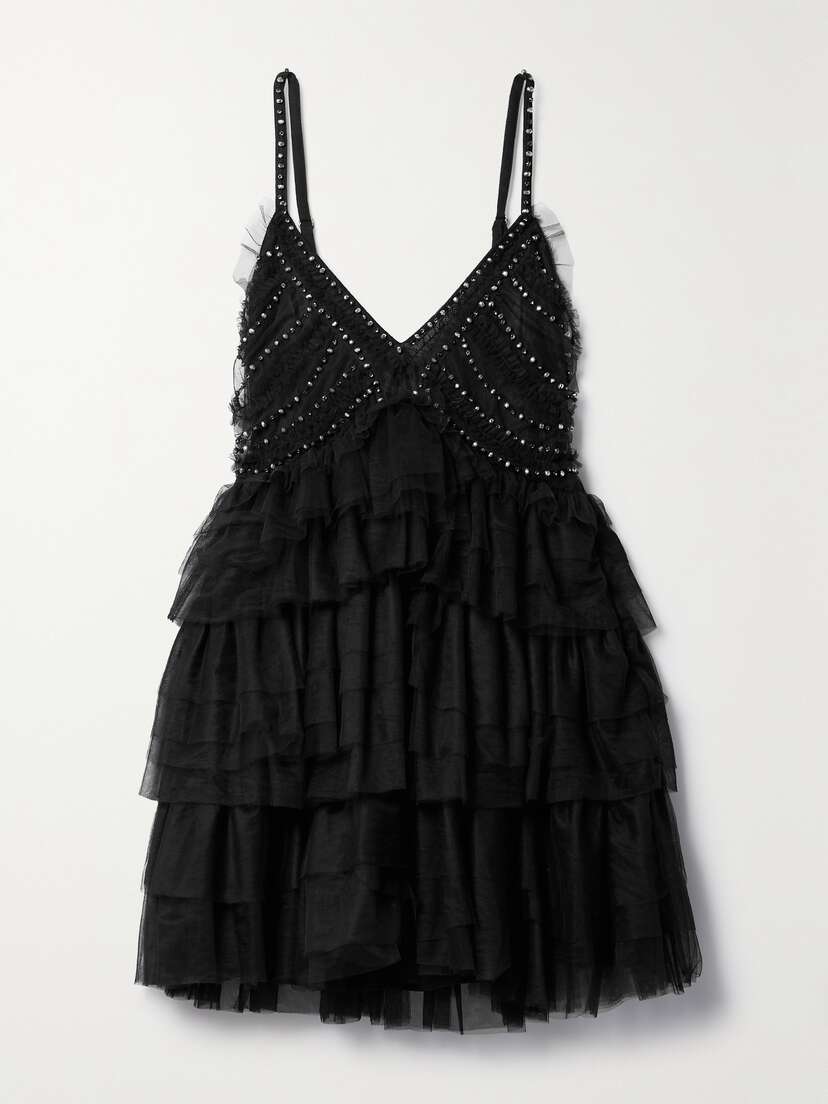 LoveShackFancy Jude Embellished Ruffled Tulle Mini Dress
