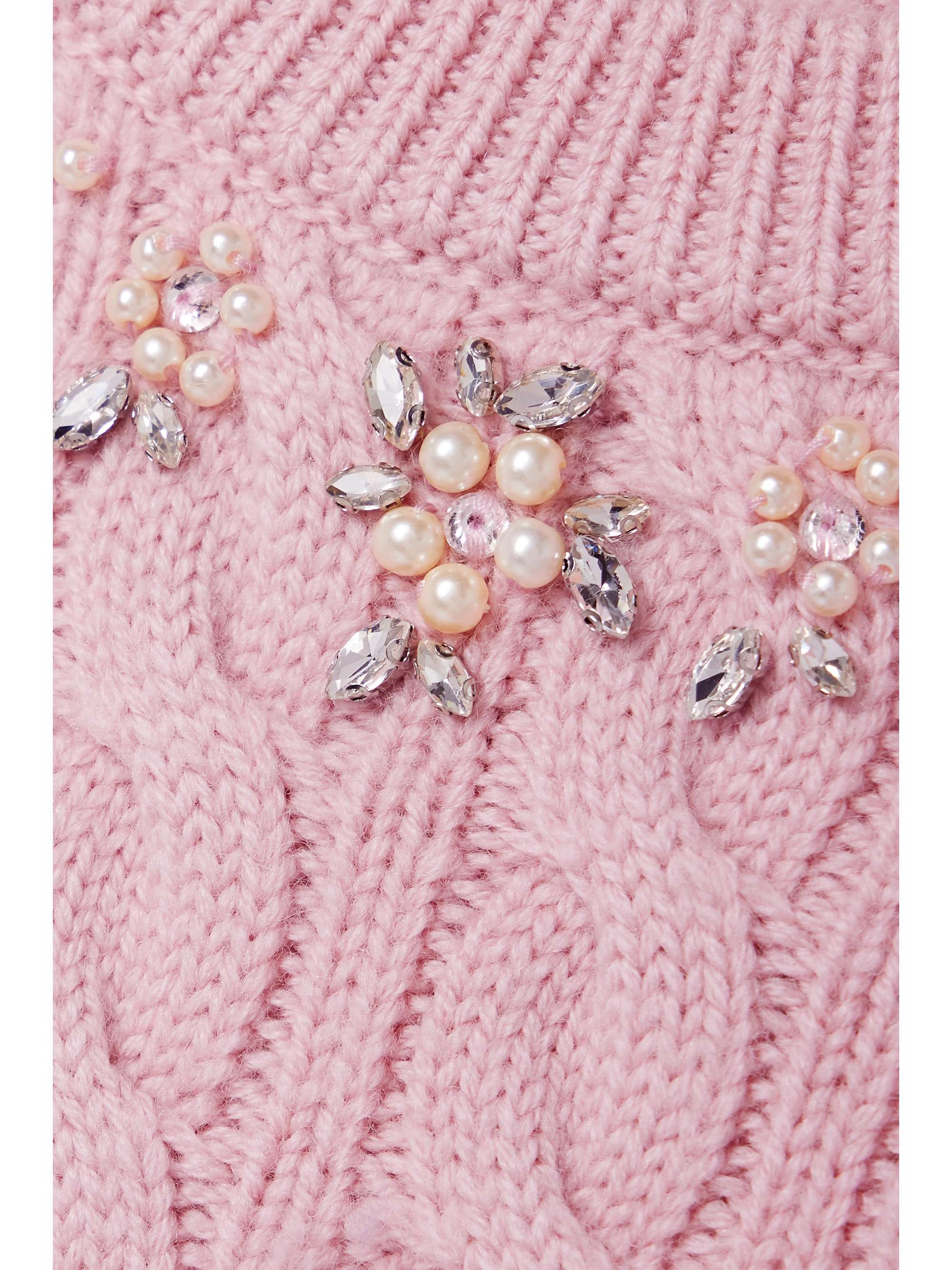 LOVESHACKFANCY Chapelle cropped embellished cableknit merino wool