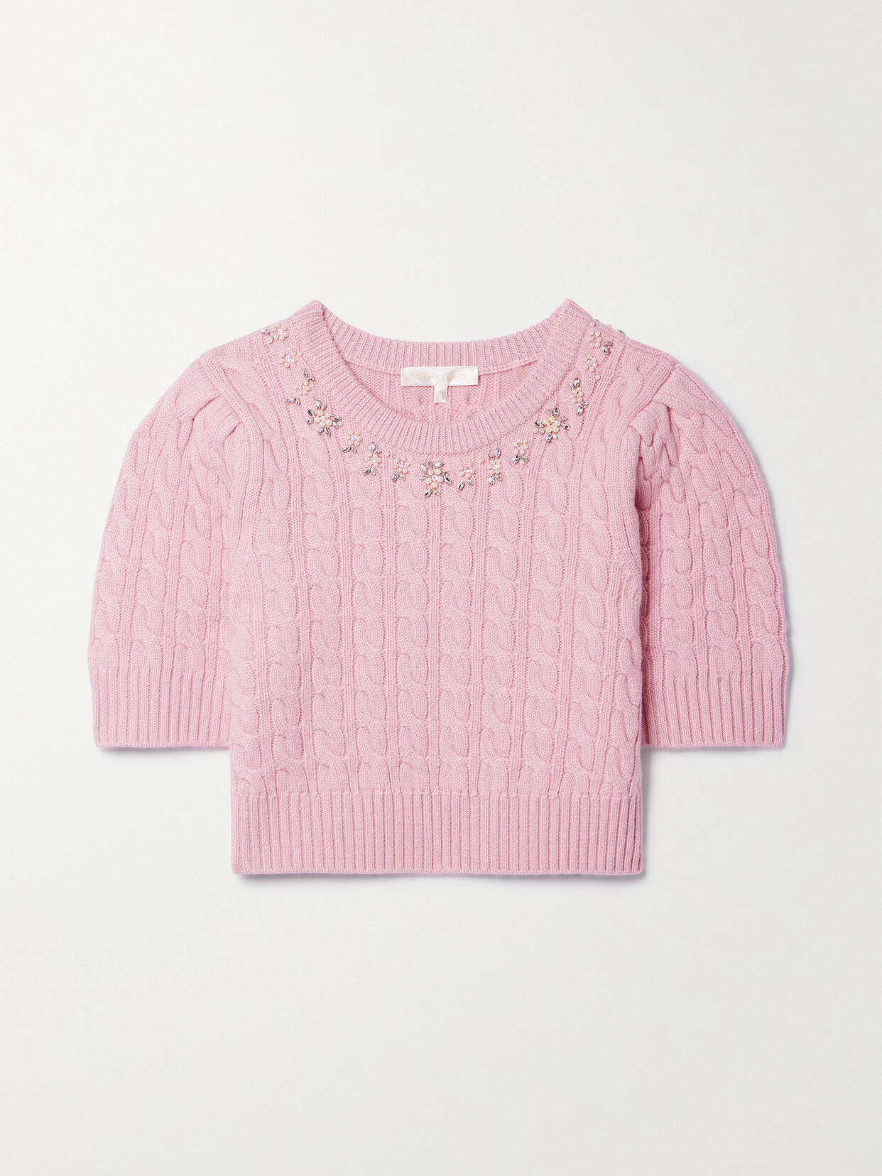 Loveshackfancy Chapelle Cropped Wool Sweater In Pink