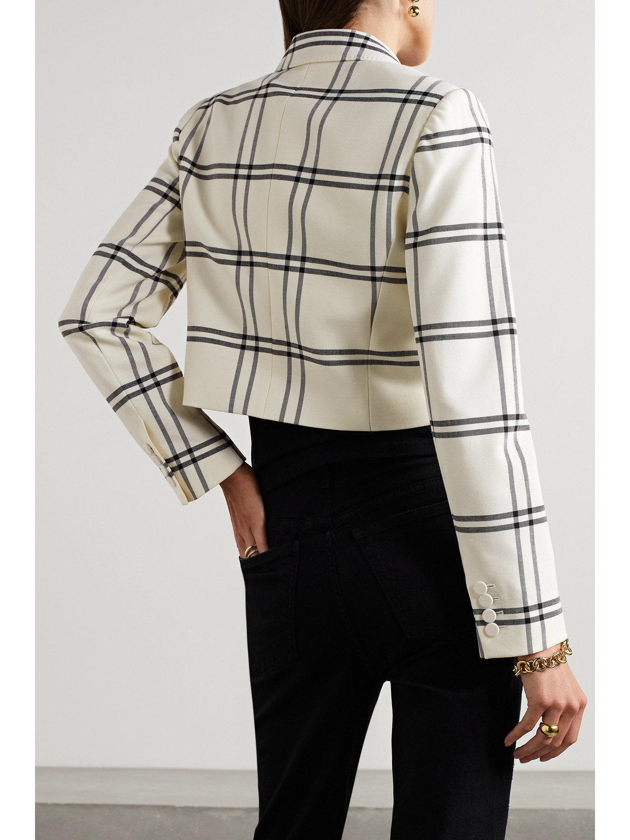 Shop Loveshackfancy Marlene Cropped Checked Twill Blazer In White