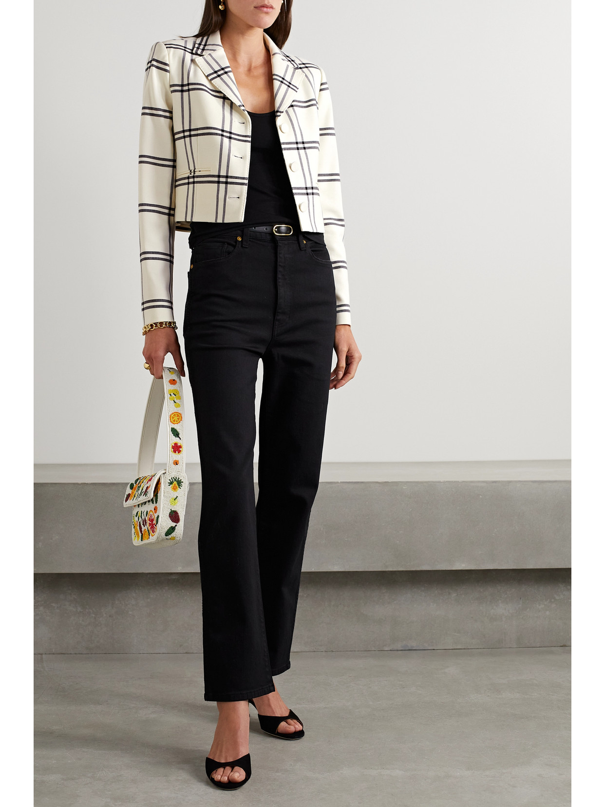 Loveshackfancy Marlene Cropped Checked Twill Blazer In White