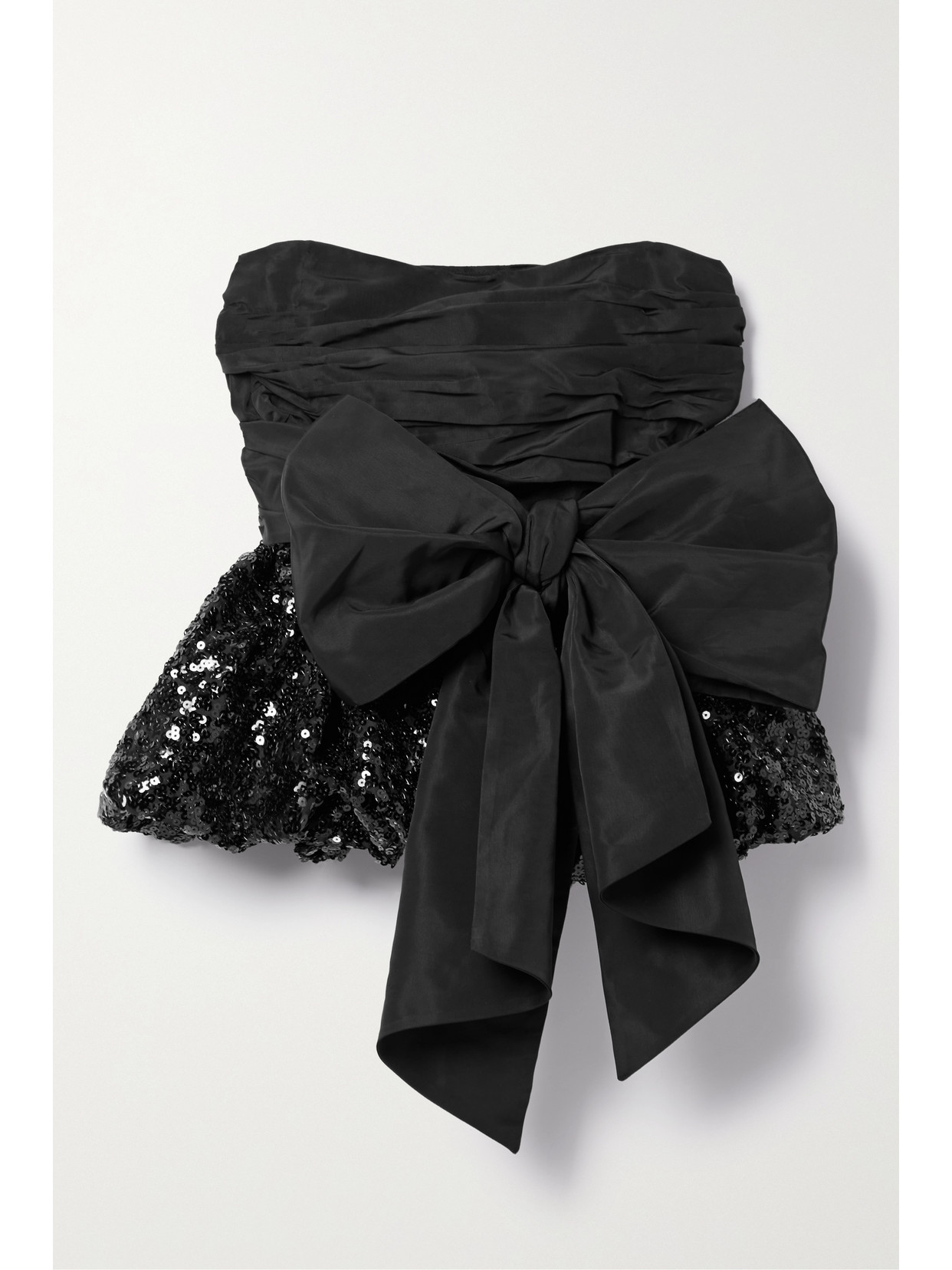 LoveShackFancy - Jardena Bow-embellished Ruched Taffeta And Sequined Crepe Top - Black