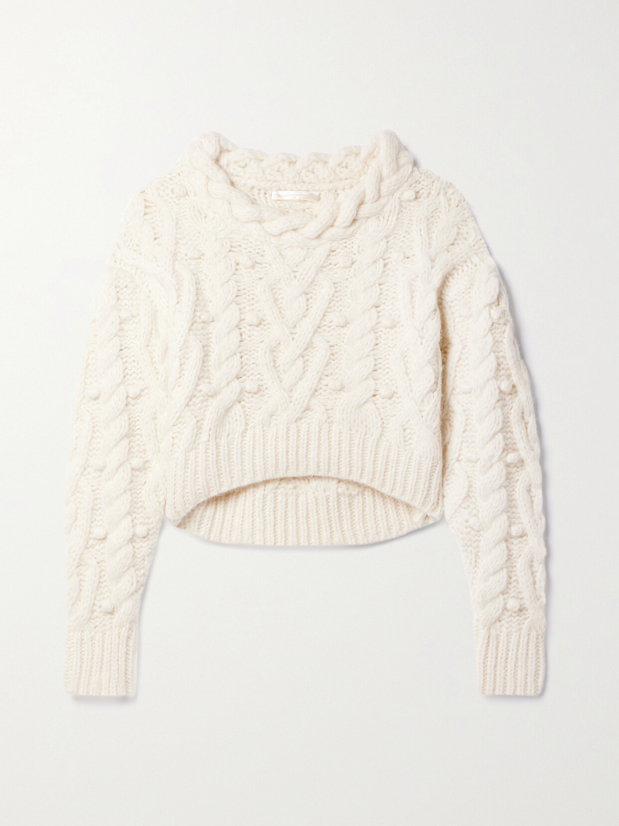 Loveshackfancy Galiona Cropped Pompom-embellished Cable-knit Alpaca-blend Jumper In White