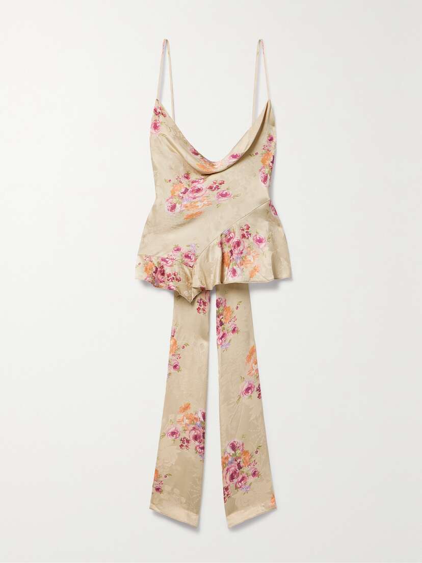 LoveShackFancy Valetta Ruffled Floral-print Satin-jacquard Camisole - xx large
