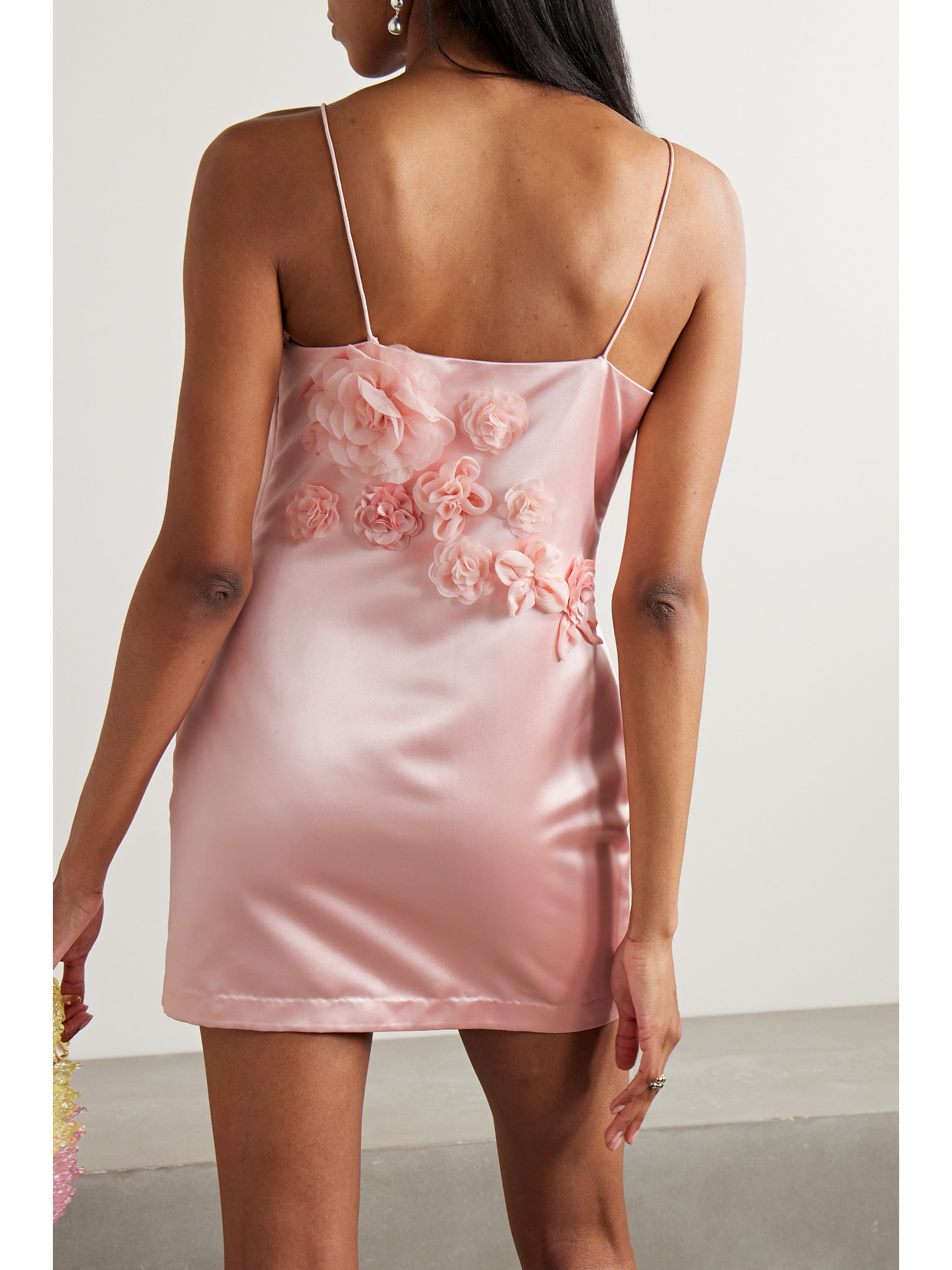 Shop Loveshackfancy Mensa Appliquéd Satin Mini Dress In Pink