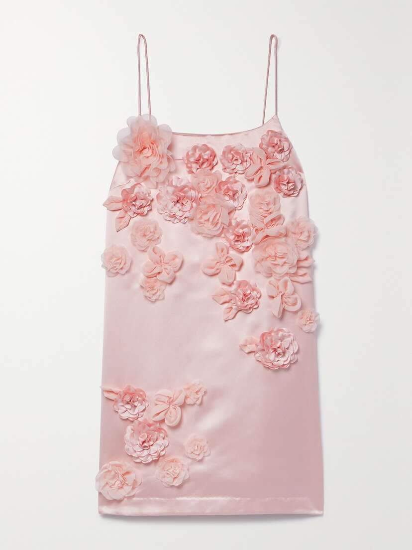 LoveShackFancy Mensa Appliquéd Satin Mini Dress