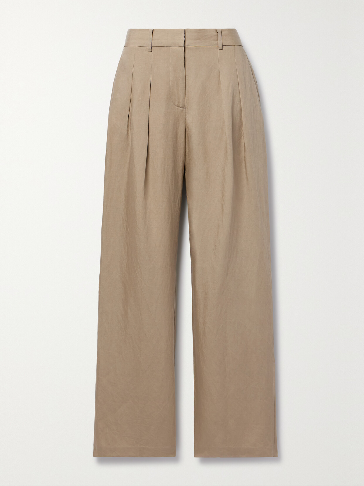 Loveshackfancy Adams Pleated Lyocell And Linen-blend Wide-leg Pants In Green