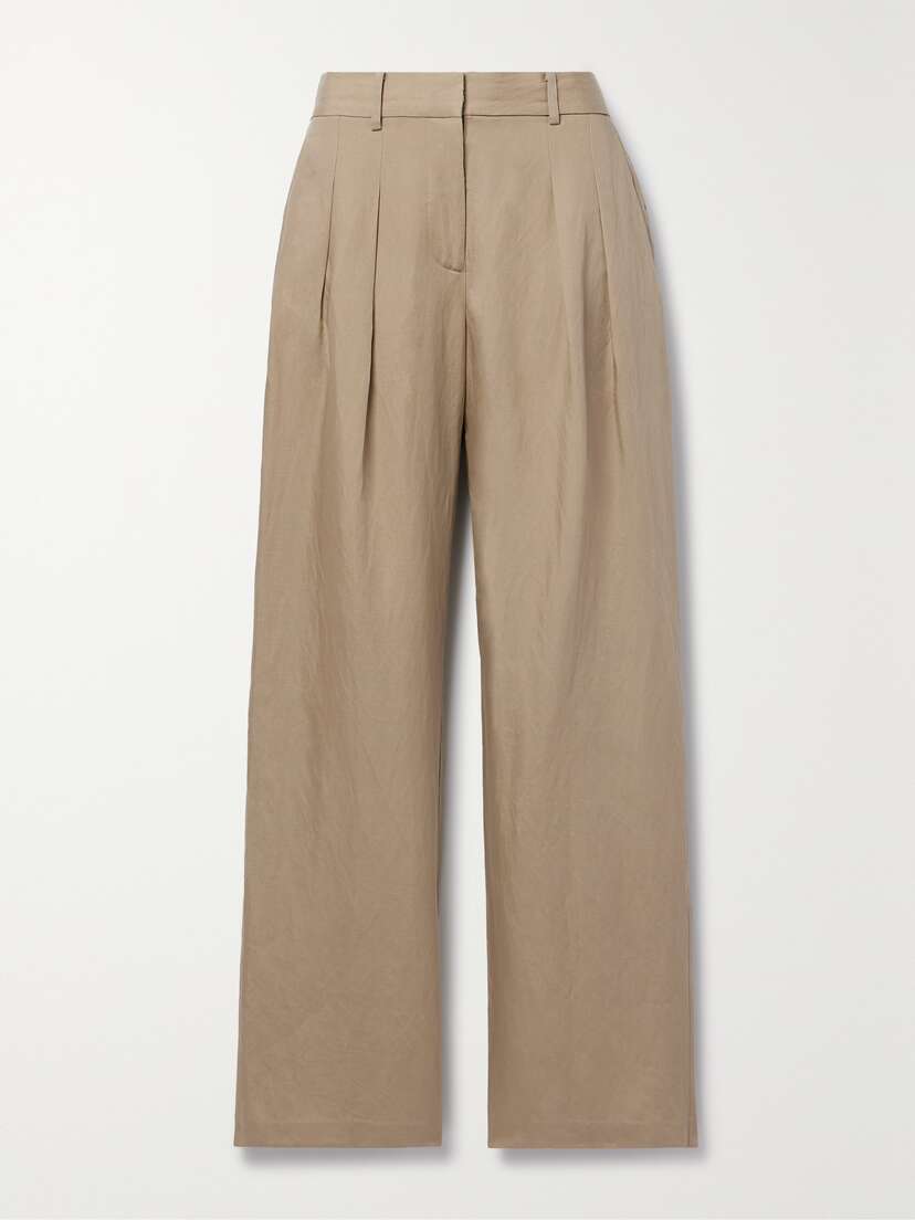 LoveShackFancy Adams Pleated Lyocell And Linen-blend Wide-leg Pants - US0