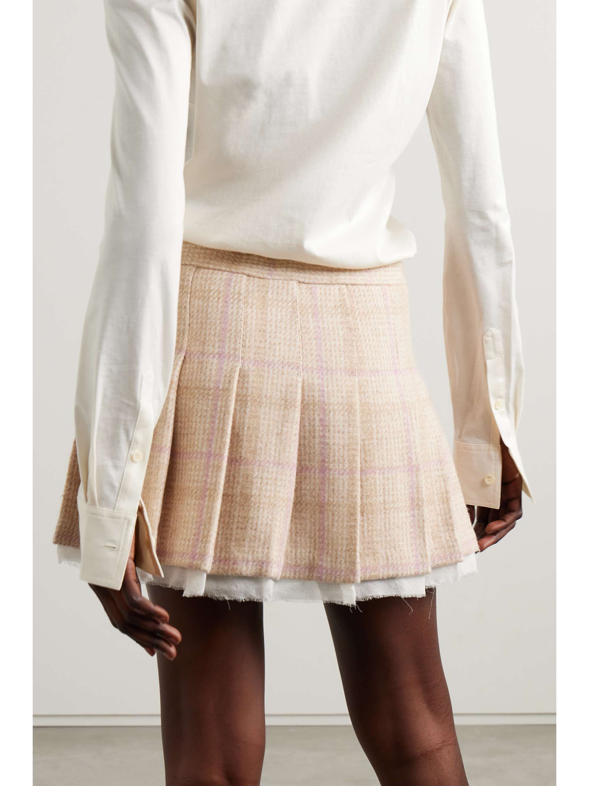 LOVESHACKFANCY Rooney pleated chiffon-trimmed checked wool mini skirt | NET-A-PORTER