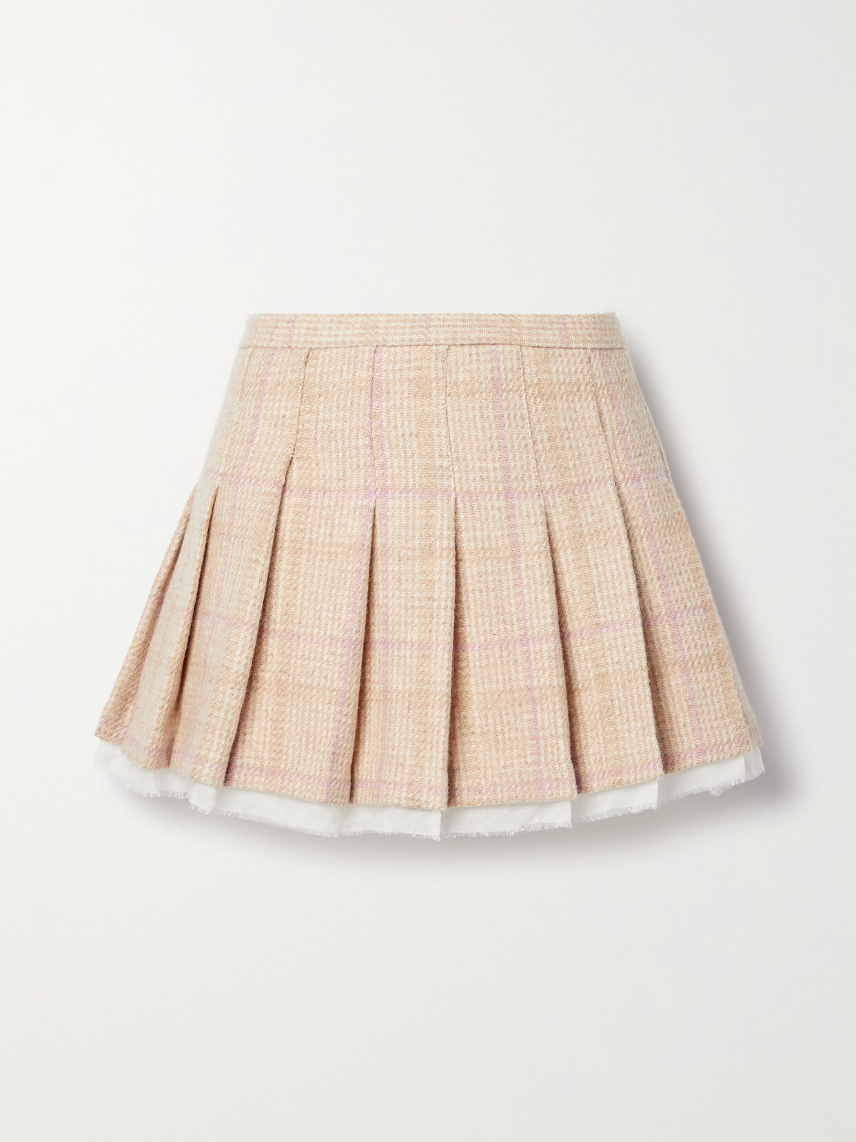 LoveShackFancy - Rooney Pleated Chiffon-trimmed Checked Wool Mini Skirt - Pink