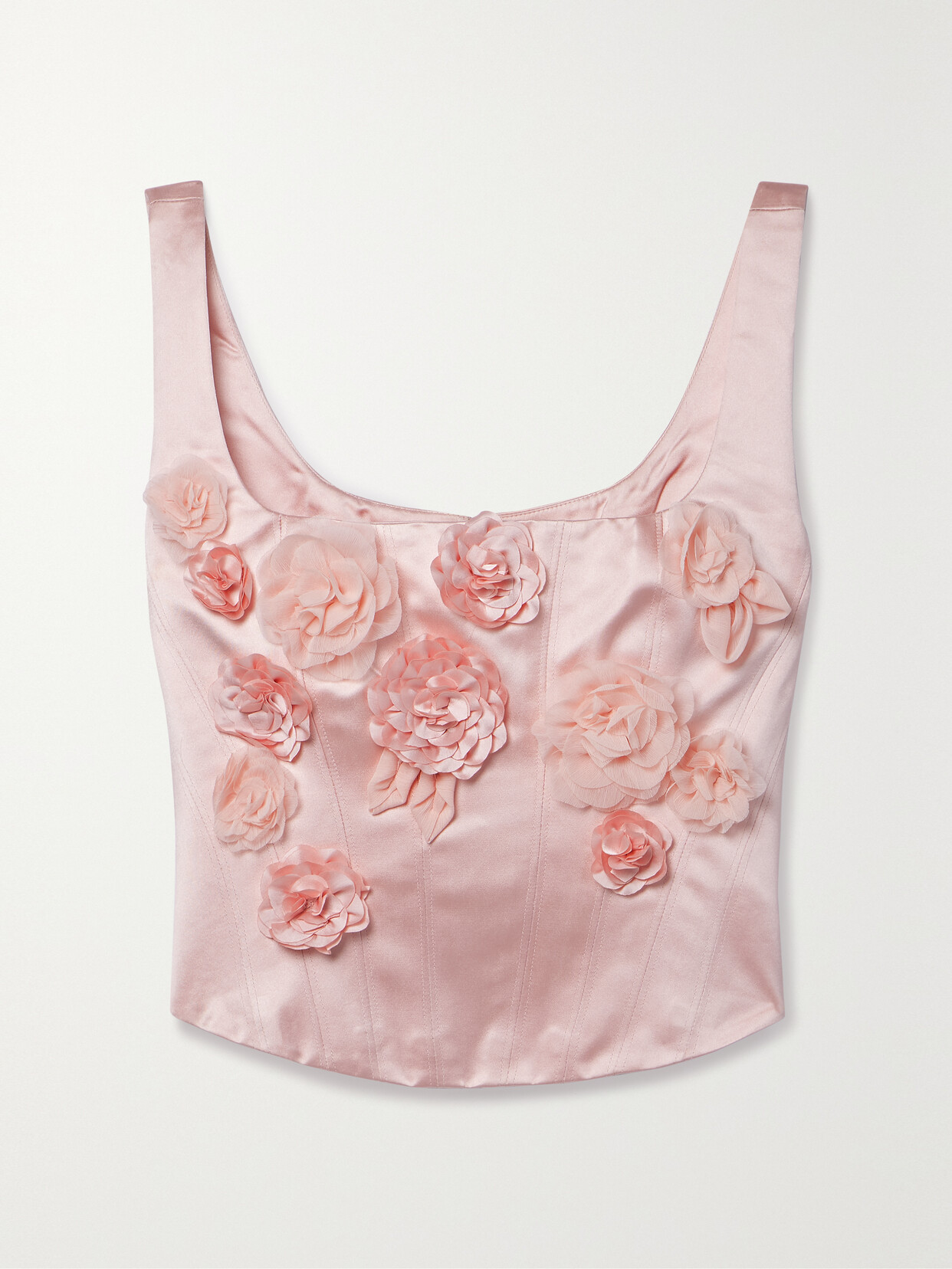 LoveShackFancy - Lorelai Cropped Appliquéd Satin Bustier Top - Pink