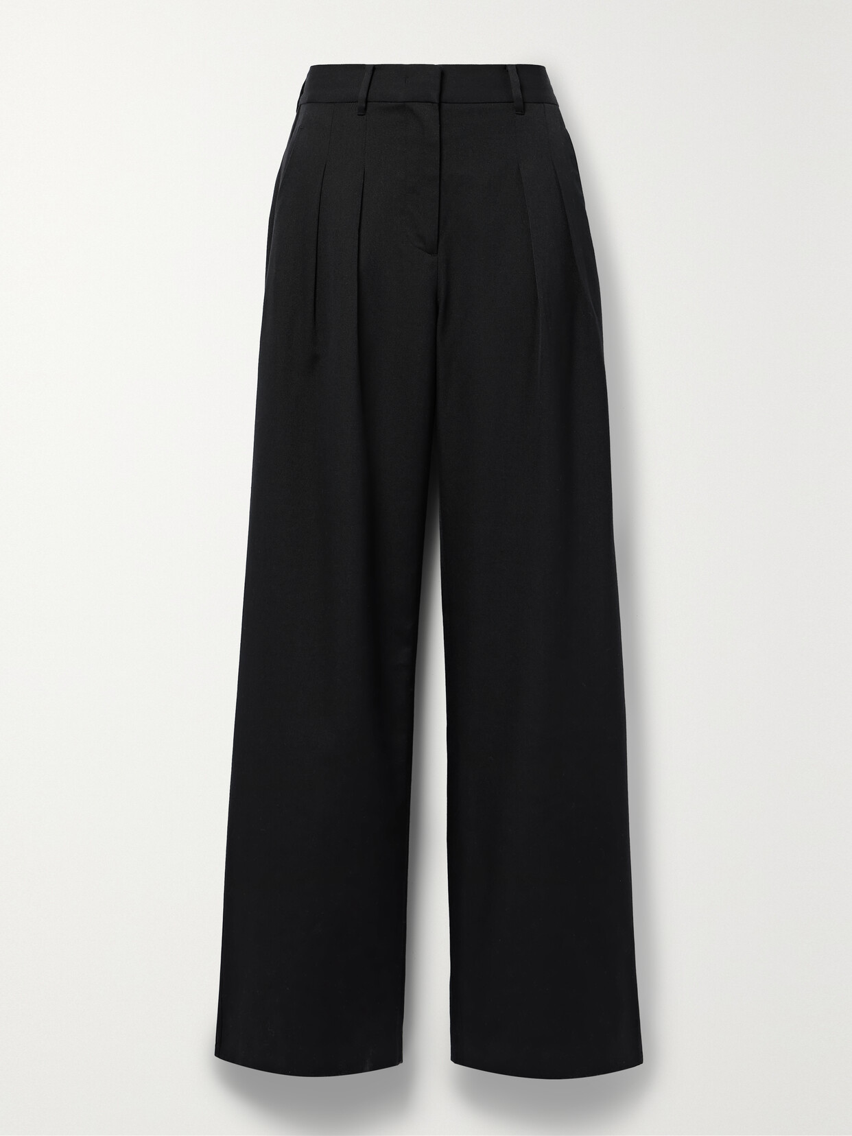 Loveshackfancy Adams Pleated Wool-blend Twill Wide-leg Pants In Black