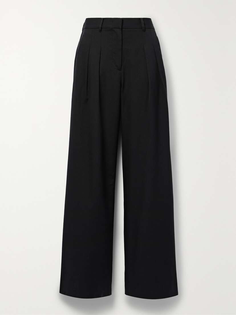 LoveShackFancy Adams Pleated Wool-blend Twill Wide-leg Pants