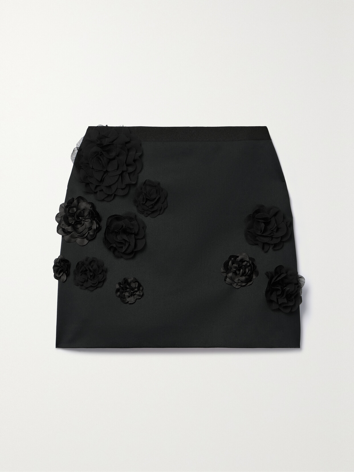 Shop Loveshackfancy Prinita Grosgrain-trimmed Appliquéd Twill Mini Skirt In Black