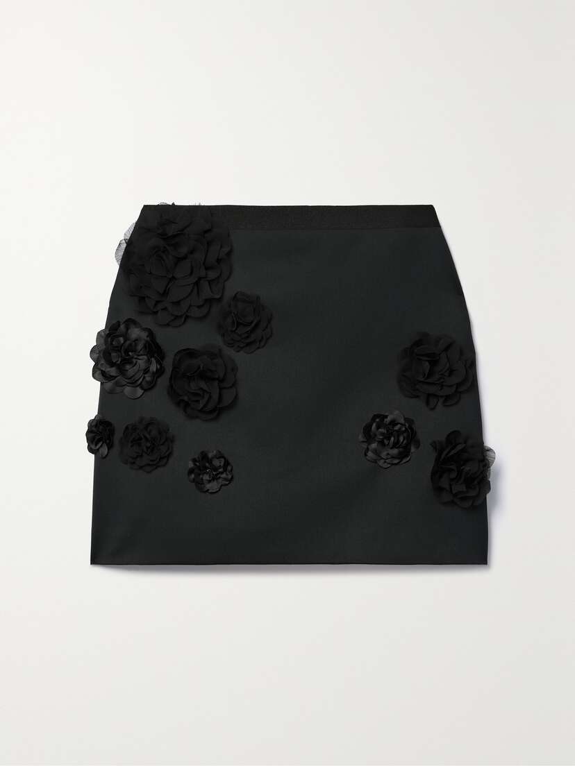 LoveShackFancy Prinita Grosgrain-trimmed Appliquéd Twill Mini Skirt