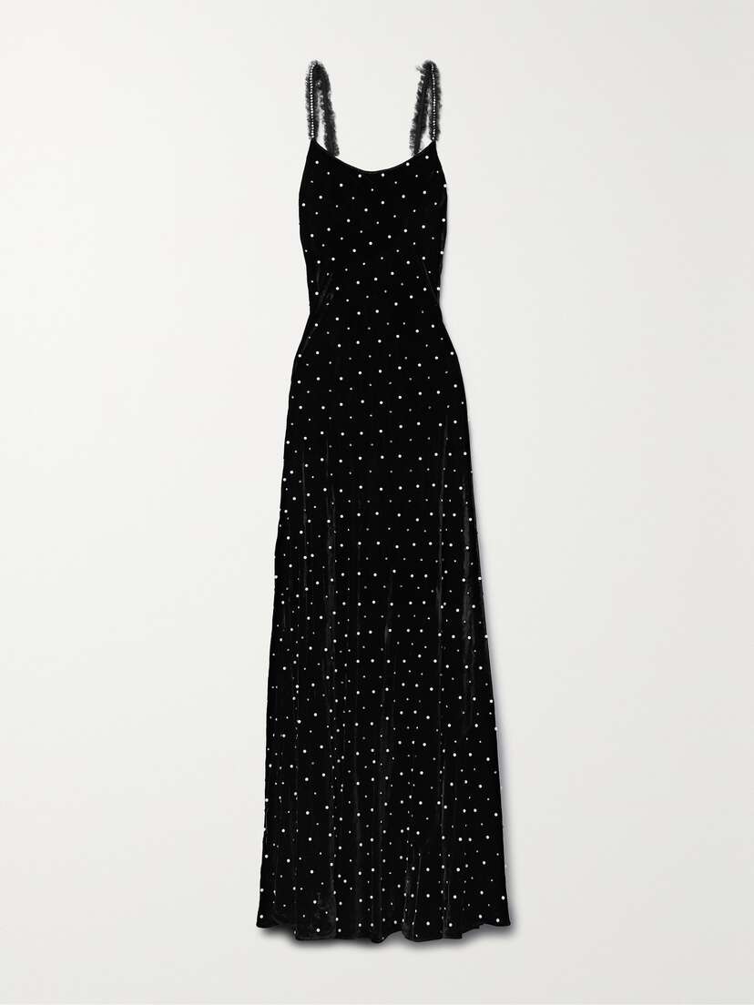 LoveShackFancy Aspen Lace-trimmed Embellished Velvet Maxi Dress