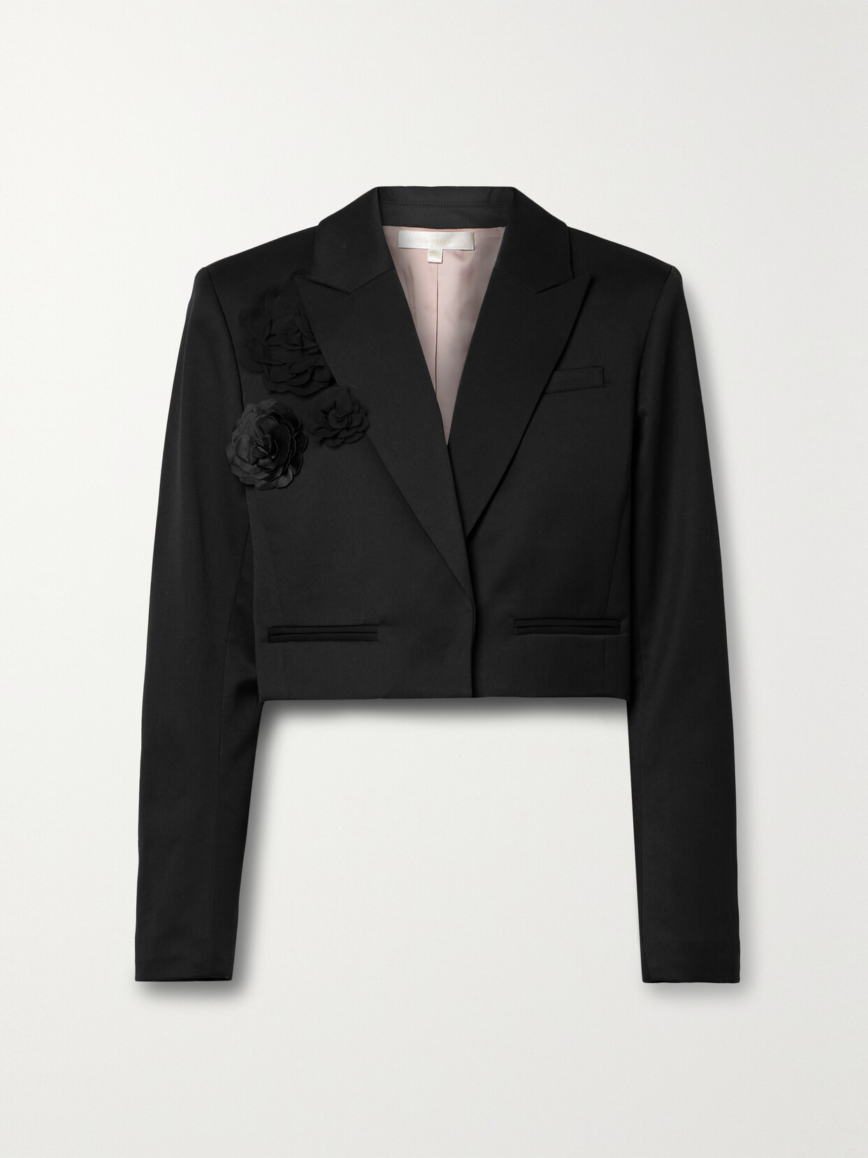 LoveShackFancy - Cardelio Cropped Appliquéd Twill Blazer - Black