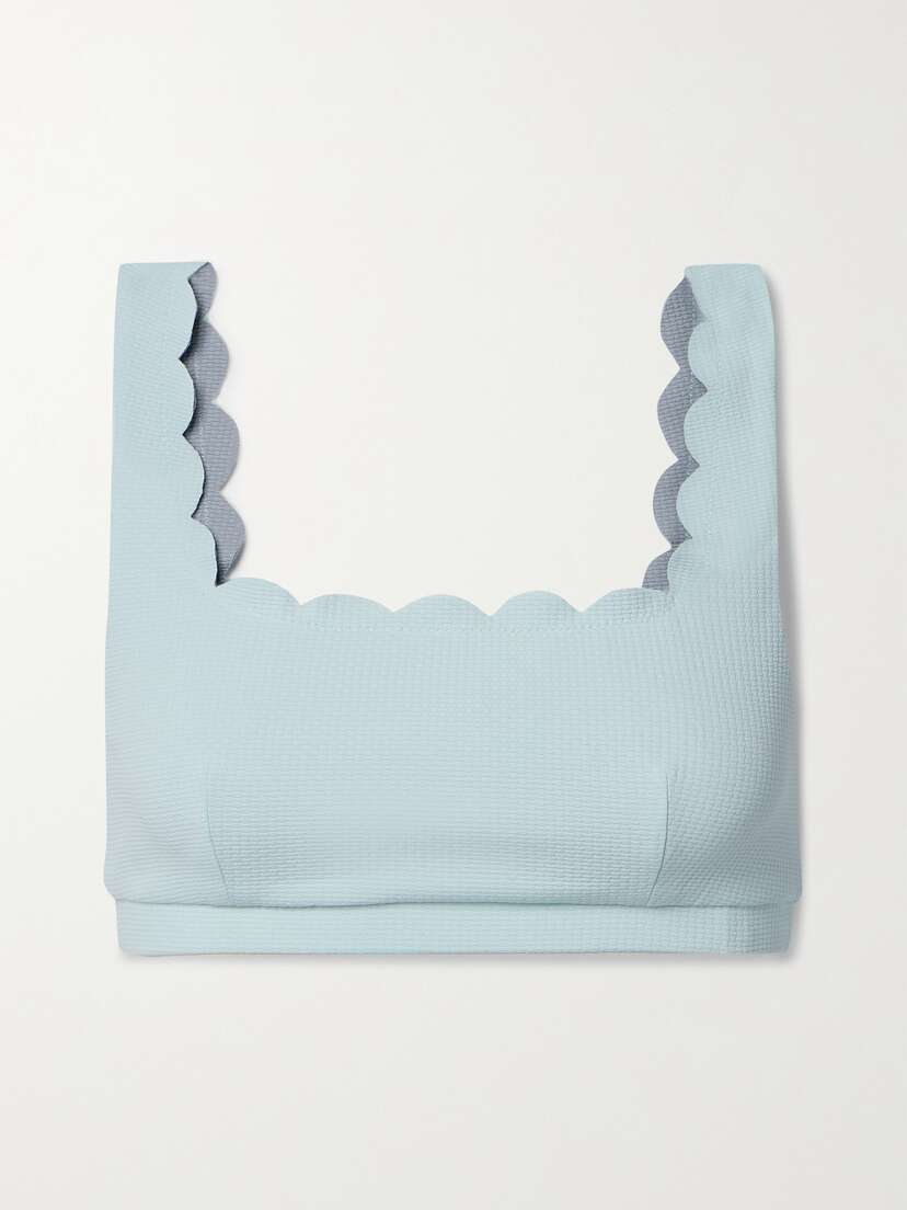 Marysia Palm Springs Reversible Scalloped Recycled-seersucker Bikini Top