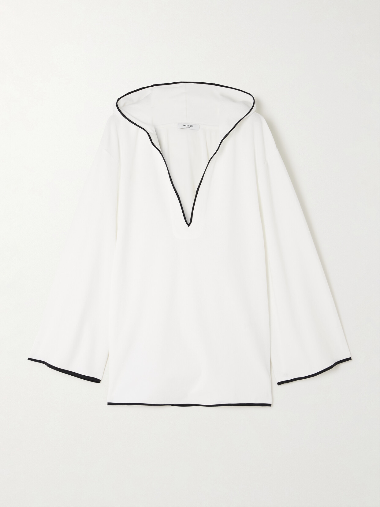 Marysia - Hooded Crepe-trimmed Scalloped Terry Tunic - White