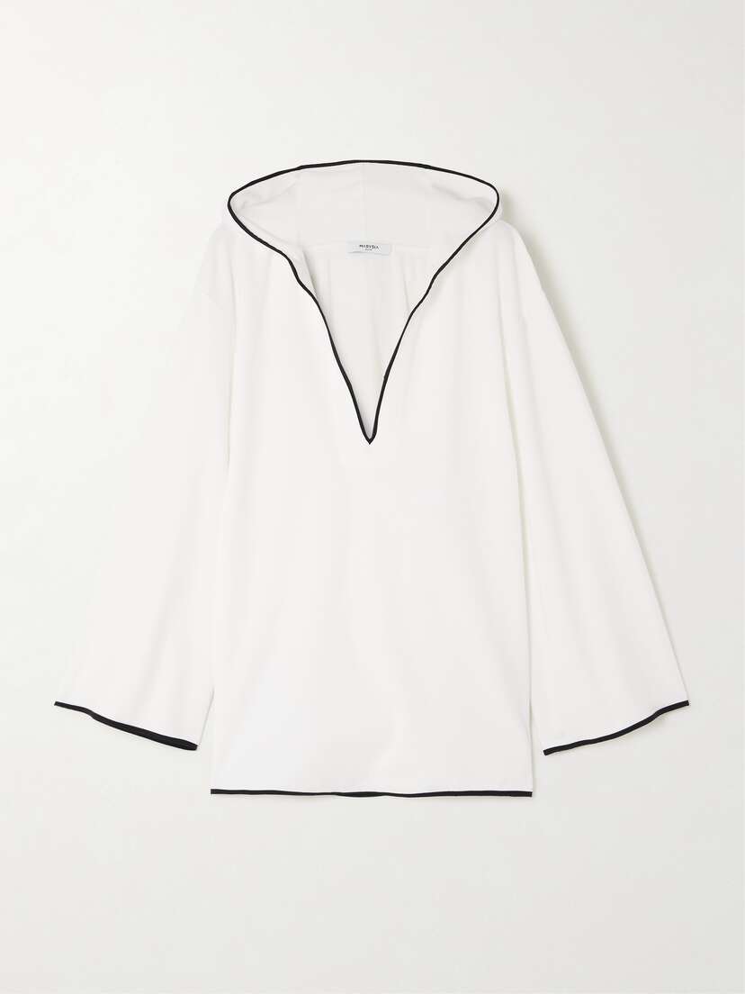 Marysia Hooded Crepe-trimmed Scalloped Terry Tunic