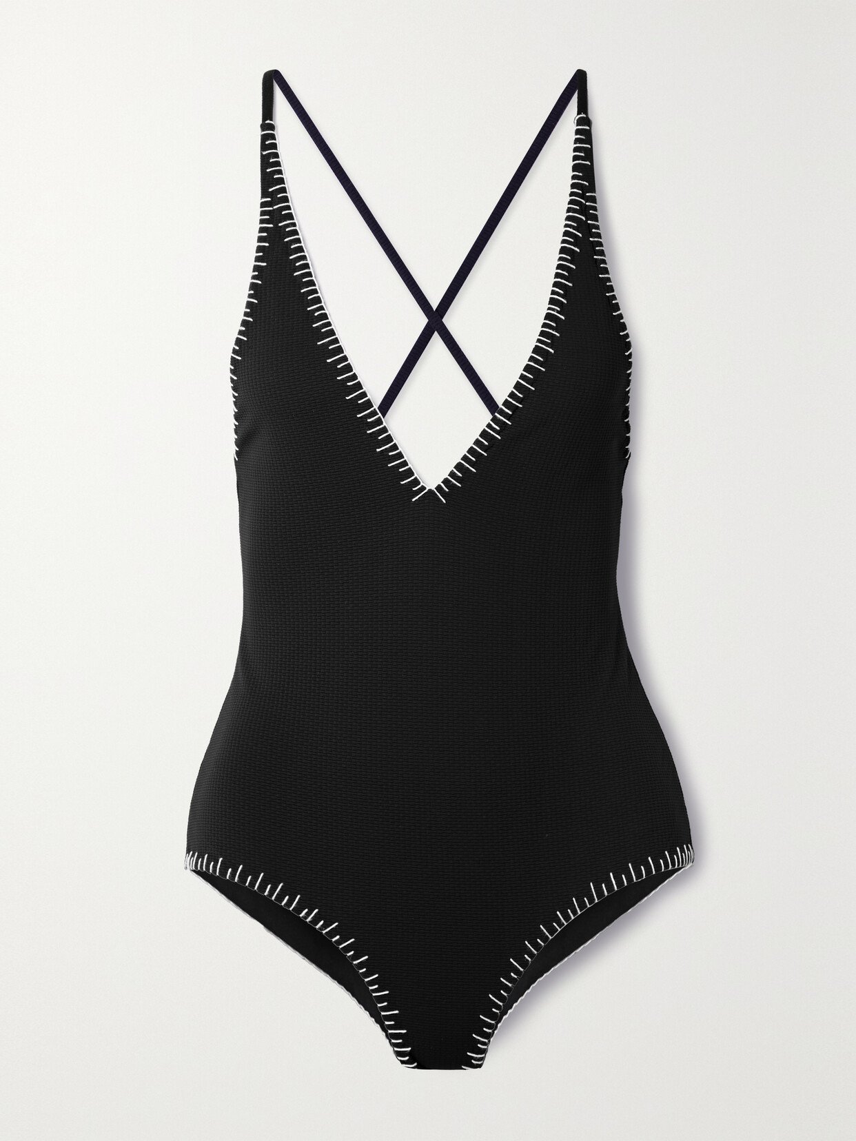 Marysia - Sole Embroidered Seersucker Swimsuit - Black