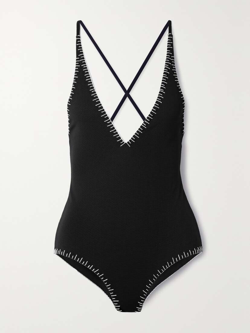 Marysia Sole Embroidered Seersucker Swimsuit