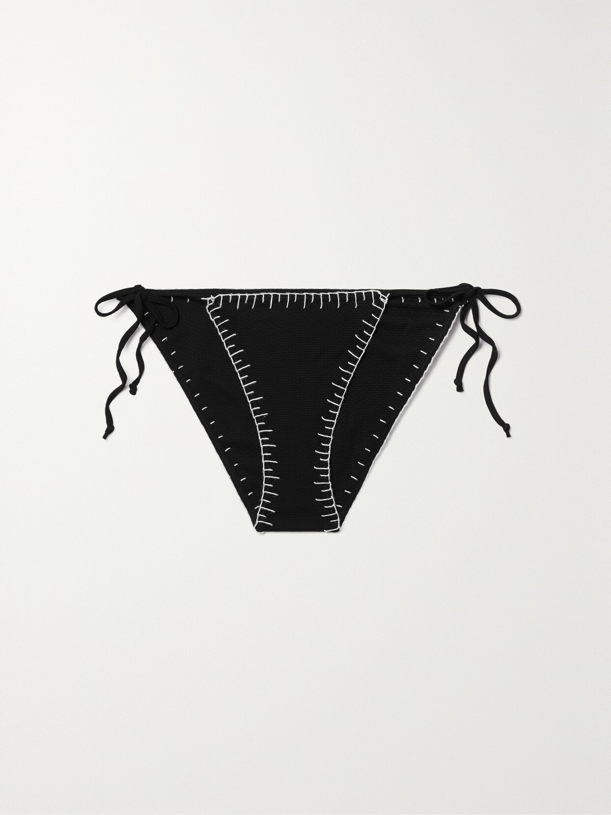 Marysia Sole Embroidered Seersucker Bikini Briefs In Black