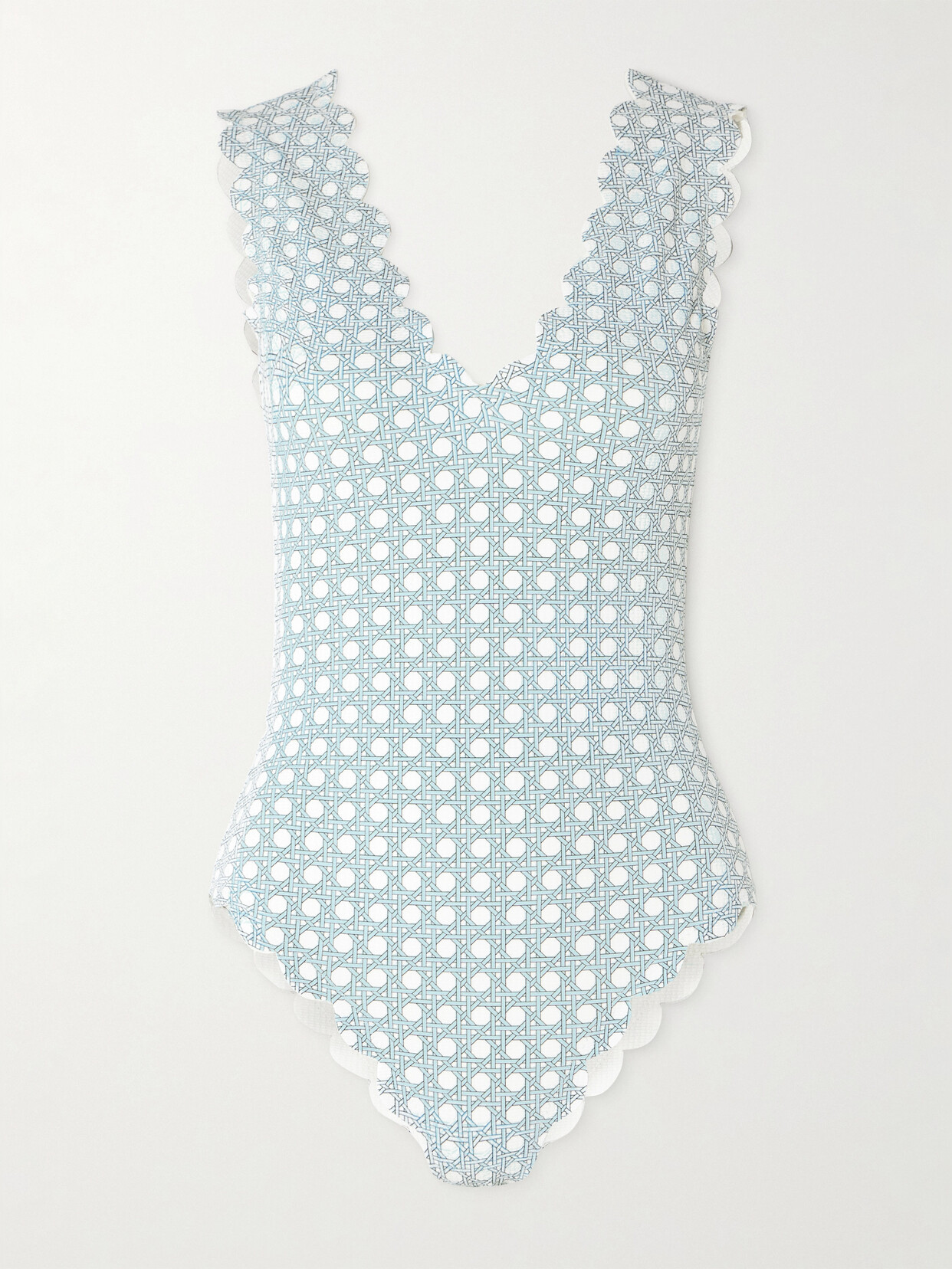 Marysia Charleston Reversible Scalloped Seersucker Swimsuit In White