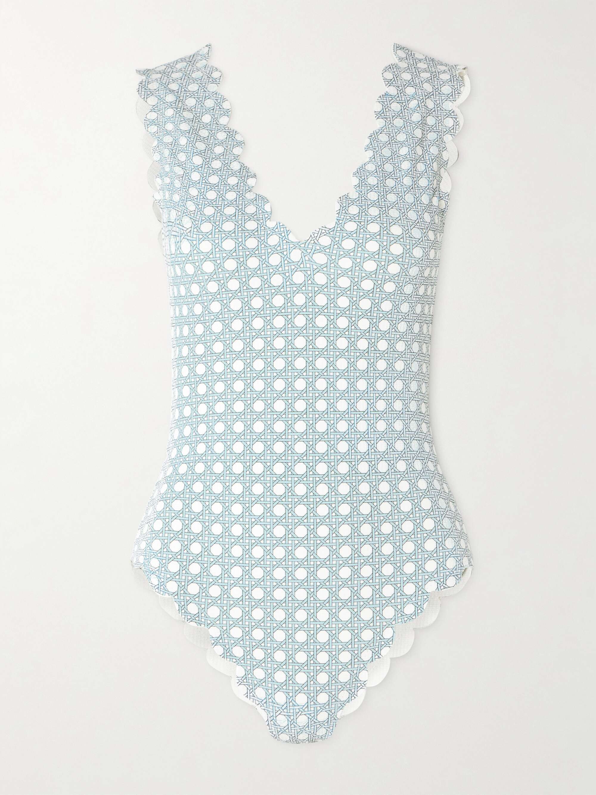 MARYSIA Charleston reversible scalloped seersucker swimsuit