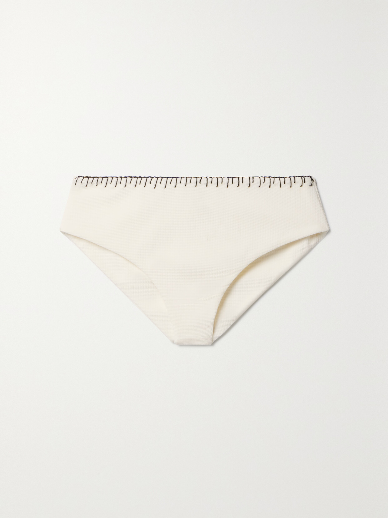 Marysia - Barragan Embroidered Seersucker Bikini Briefs - White