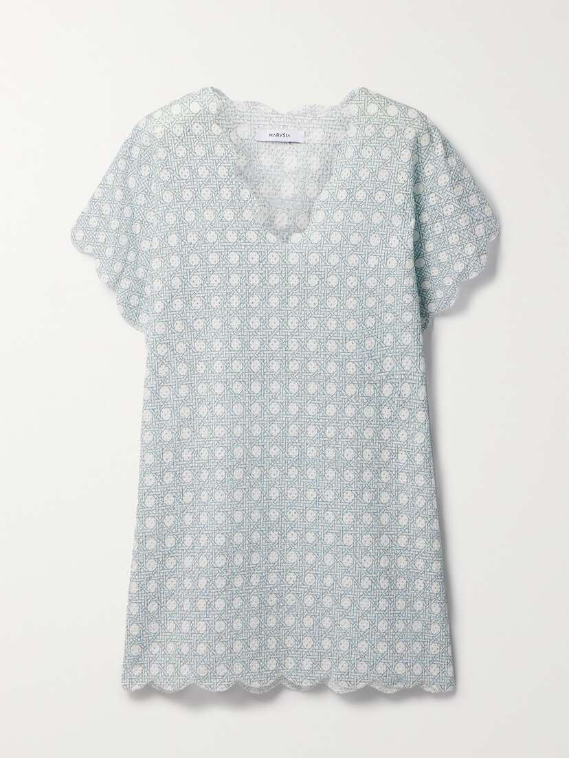 Marysia Shelter Island Scalloped Perforated Printed Mini Dress