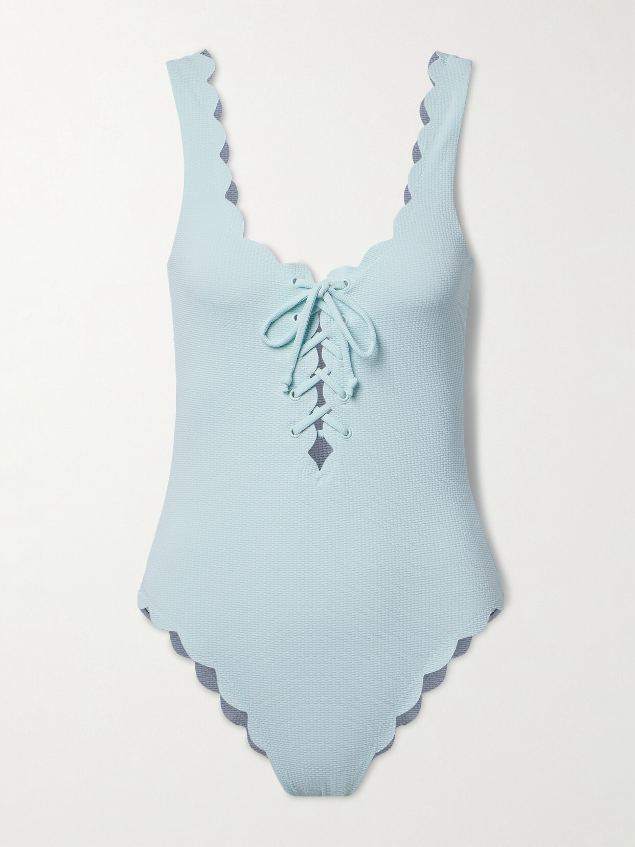 Marysia Palm Springs Reversible Scalloped Seersucker Swimsuit In Blue