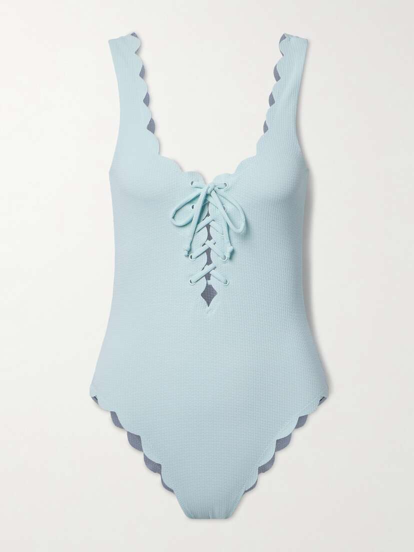 Marysia Palm Springs Reversible Scalloped Seersucker Swimsuit
