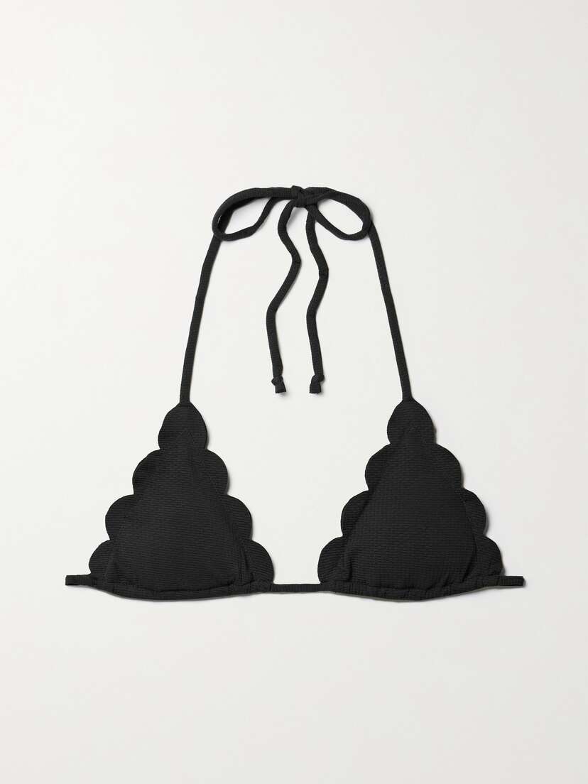 Marysia Broadway Scalloped Recycled-seersucker Bikini Top