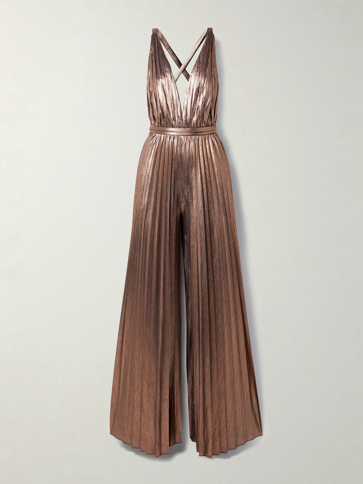 Shop Retroféte Graciane Open-back Plissé-lamé Jumpsuit In Metallic