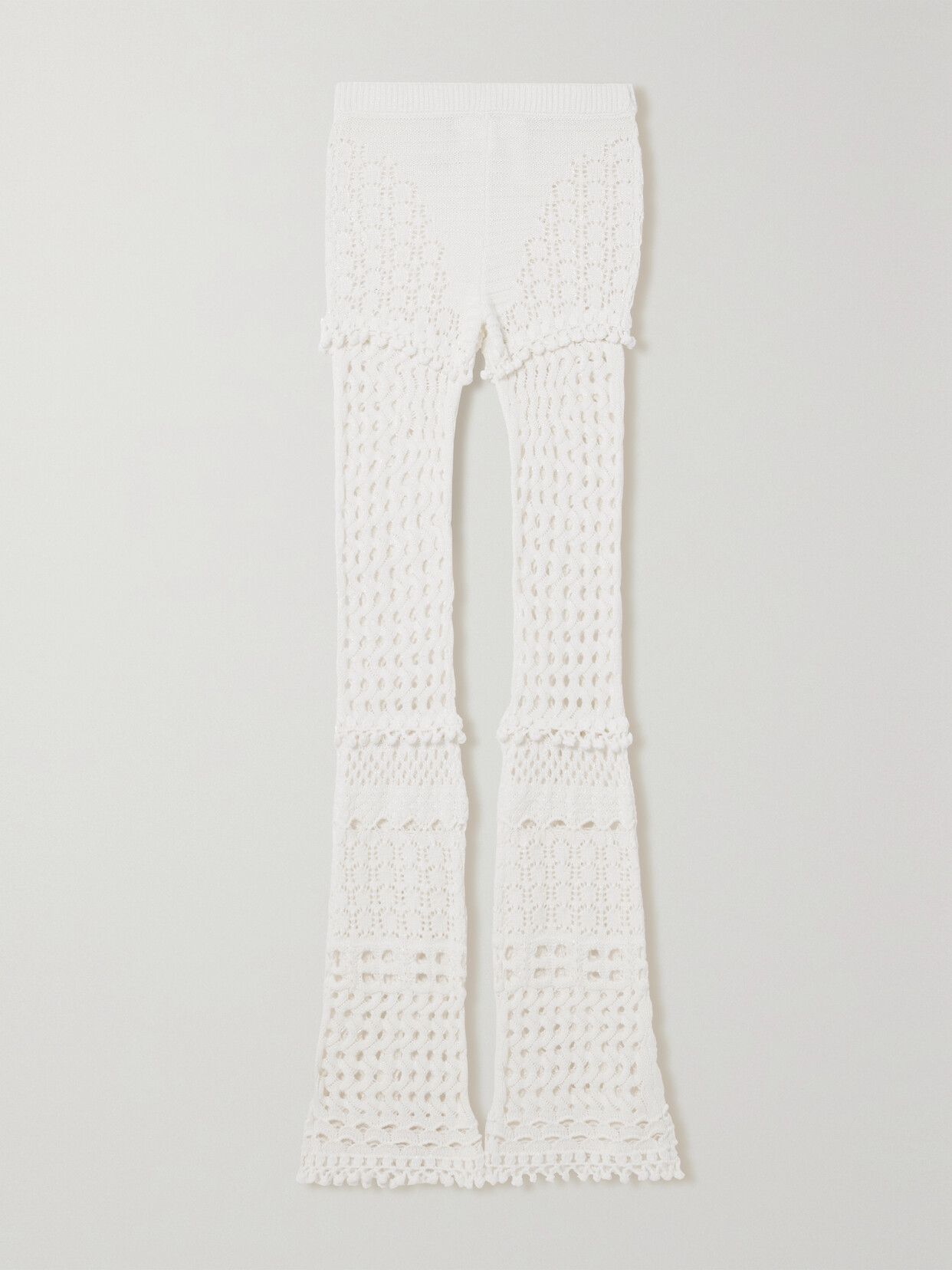 Retrofête Kyla Iridescent Crochet-knit Slim-leg Pants - White