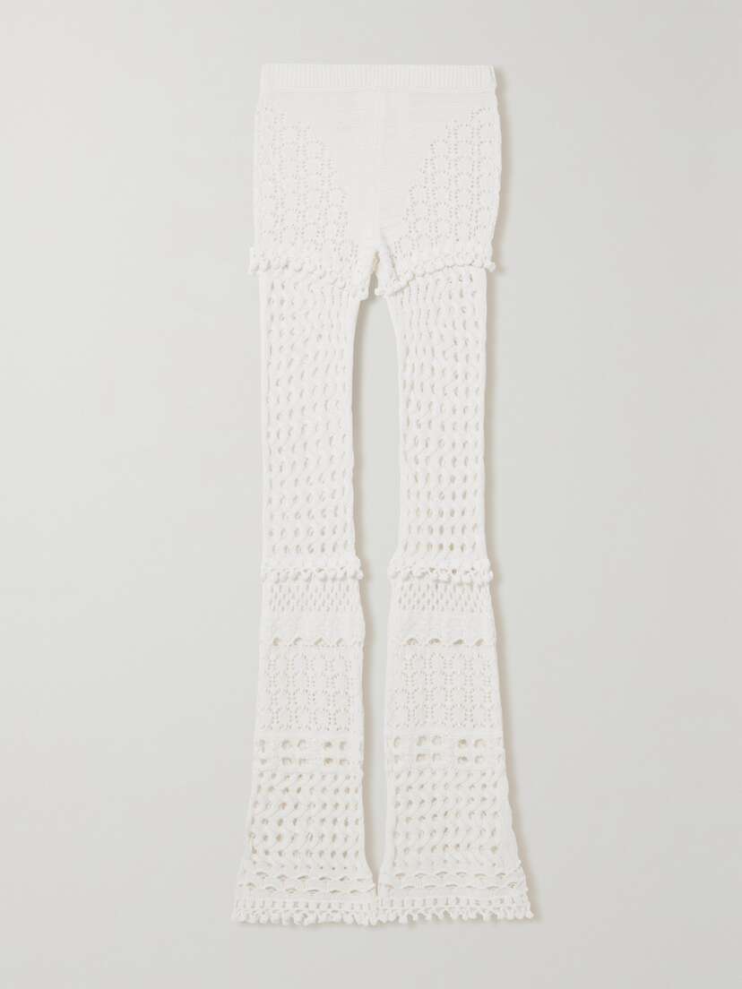 Retrofête Kyla Iridescent Crochet-knit Slim-leg Pants